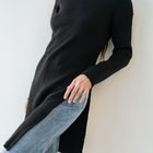 Heavy Ribbed Long Tunic With Slit in Black