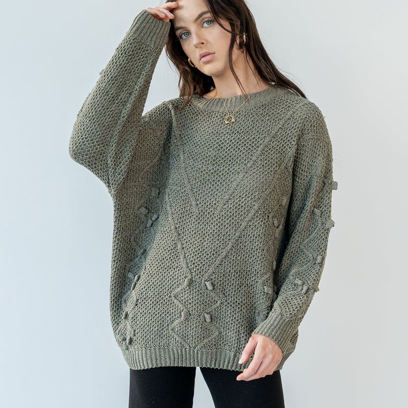 Olive Pom Pom Tunic Sweater