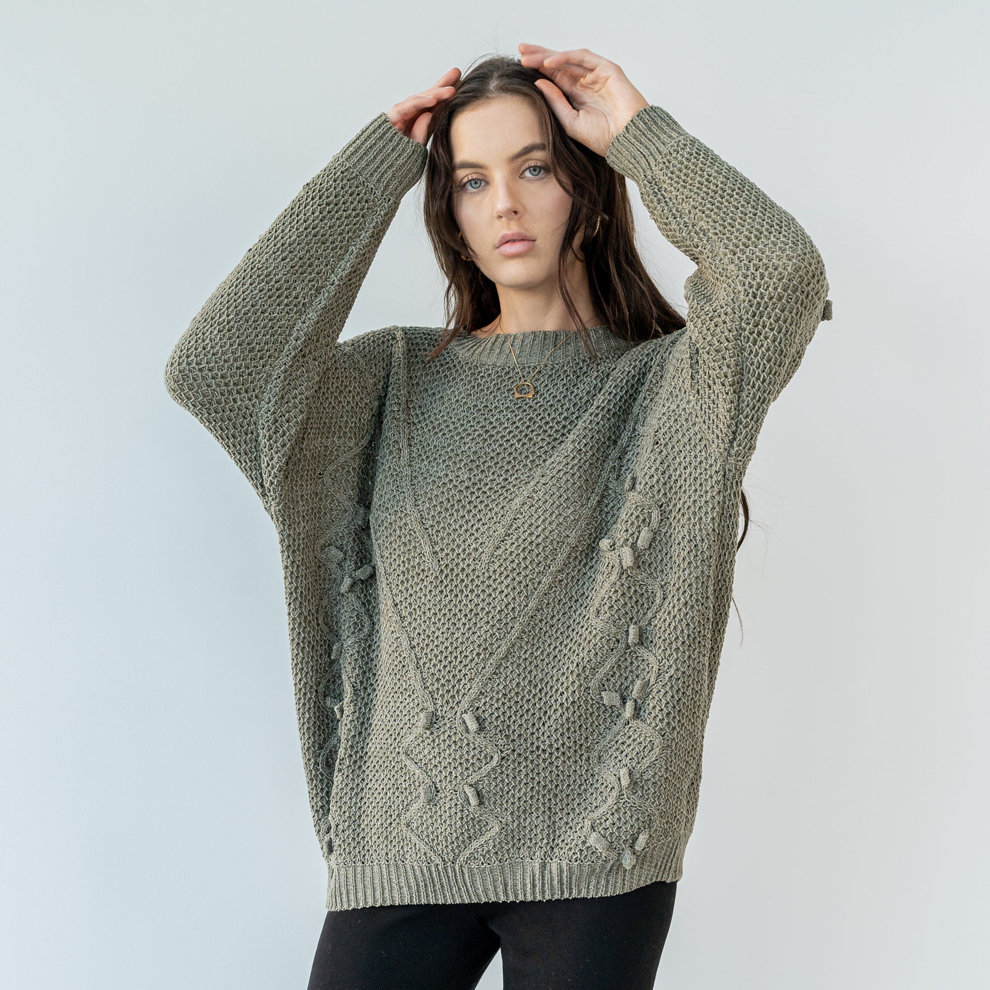 Olive Pom Pom Tunic Sweater