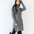 Last One - Heavy Ribbed Long Tunic With Slit in Charcoal