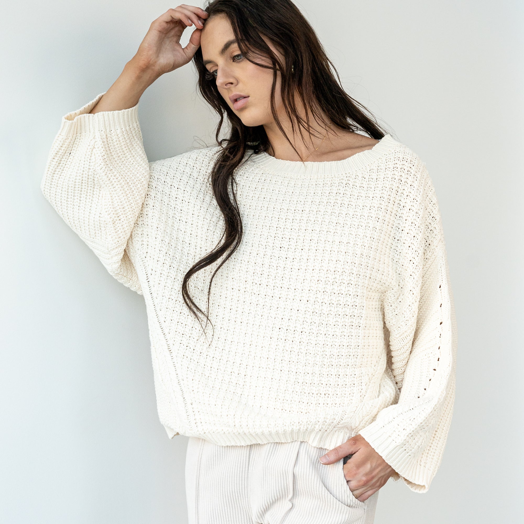 Oversized Cable Sweater In Cream