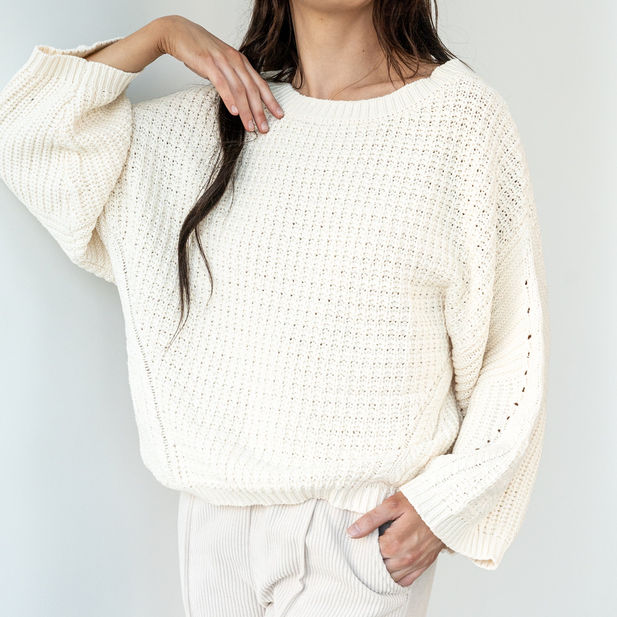 Oversized Cable Sweater In Cream