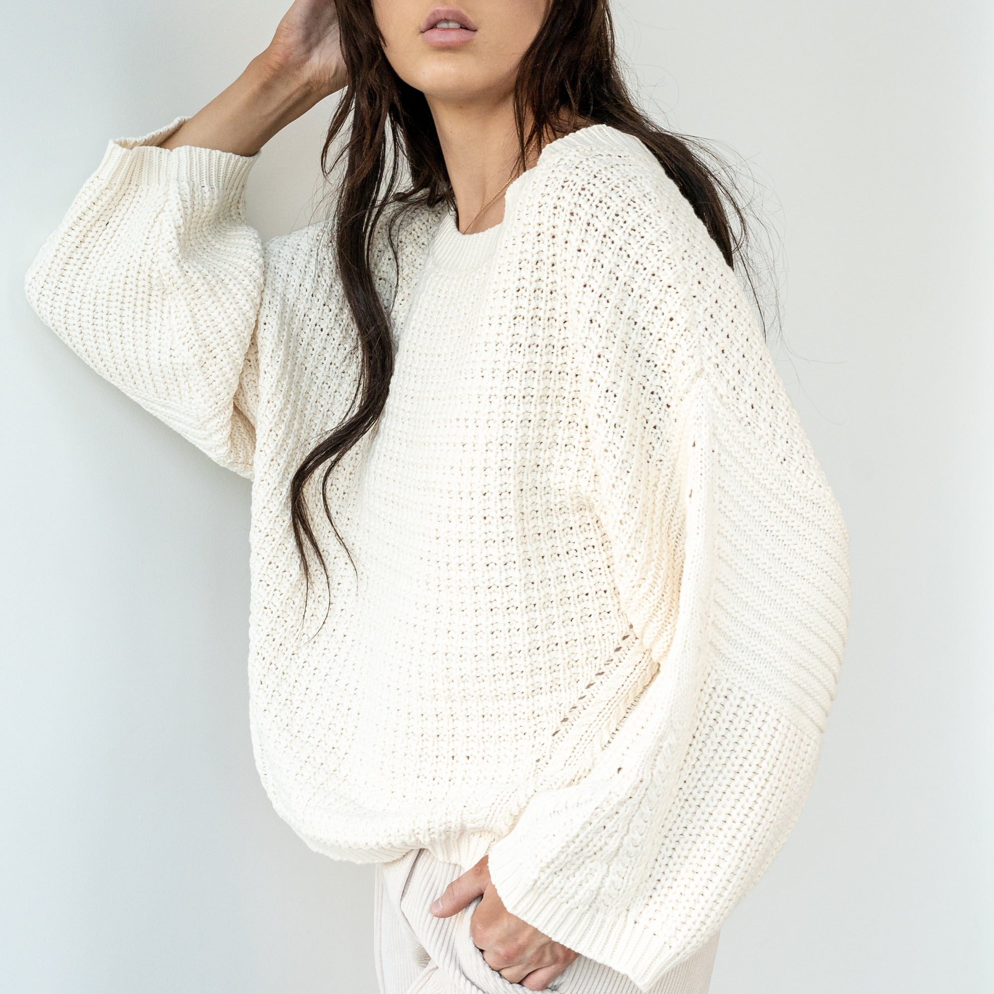 Oversized Cable Sweater In Cream