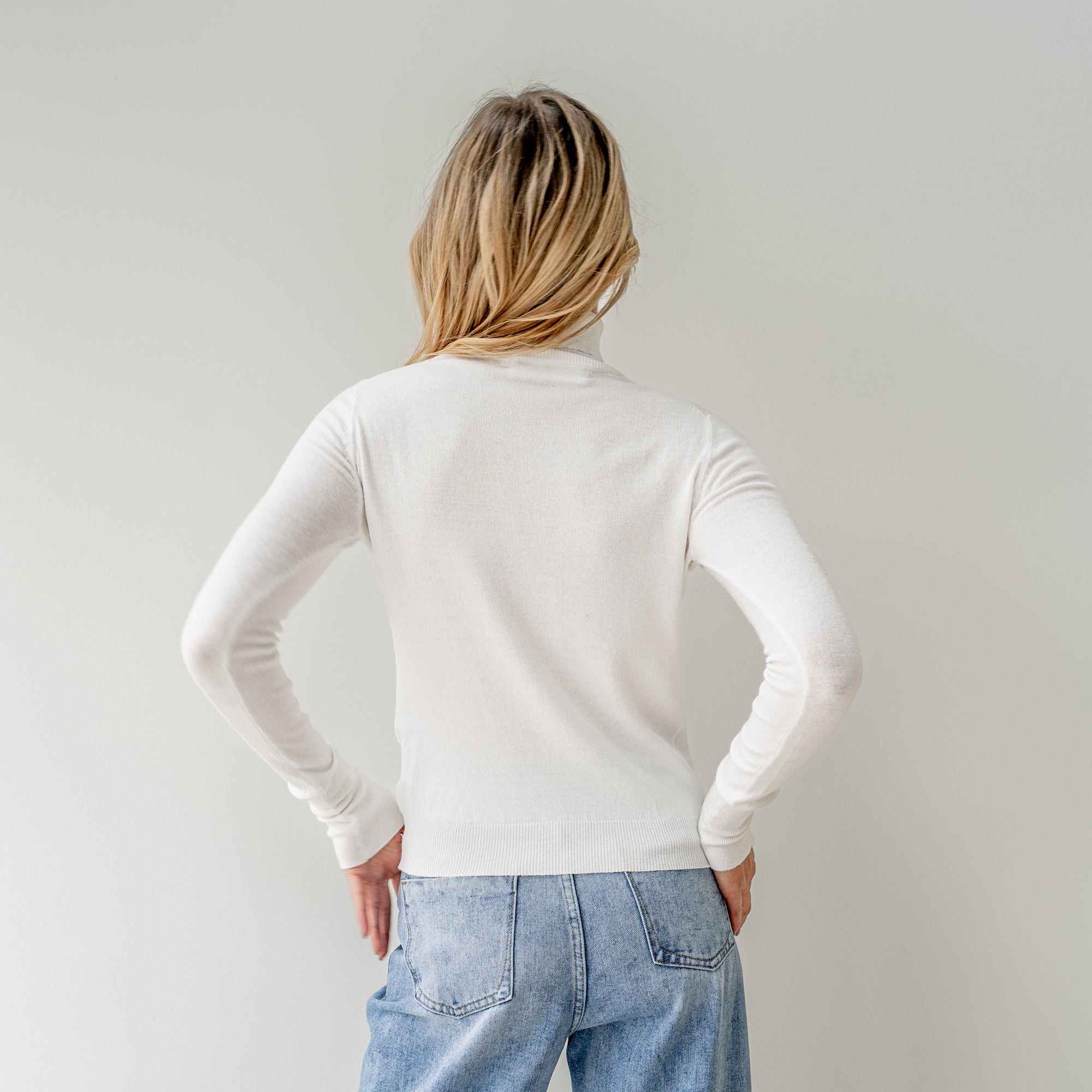 Last One - Turtle Neck Sweater Top with Gold Button sleeve detail in Cream