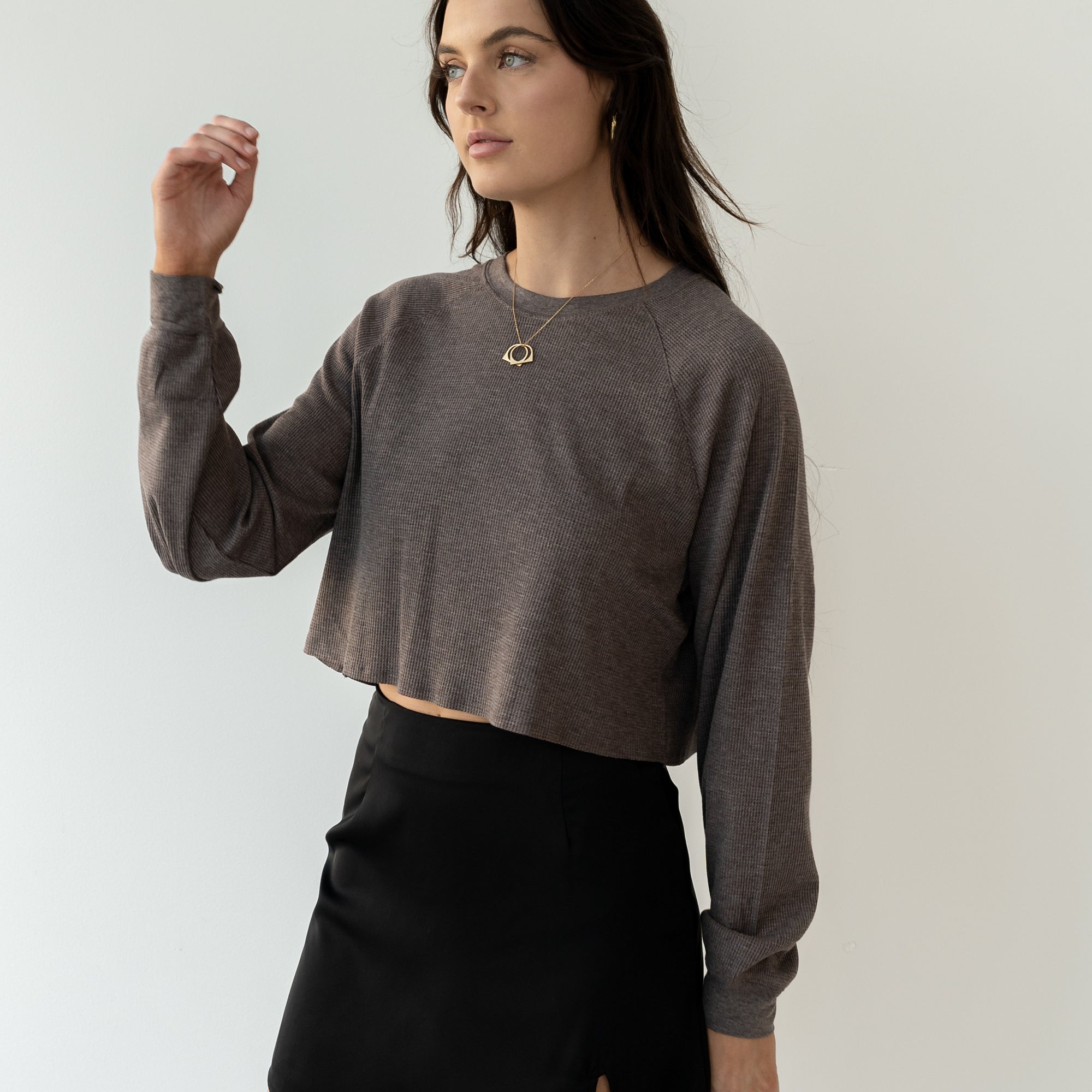 Waffle Crop Jersey Top in Mauve