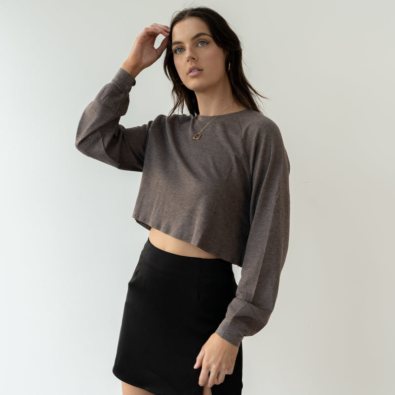 Waffle Crop Jersey Top in Mauve