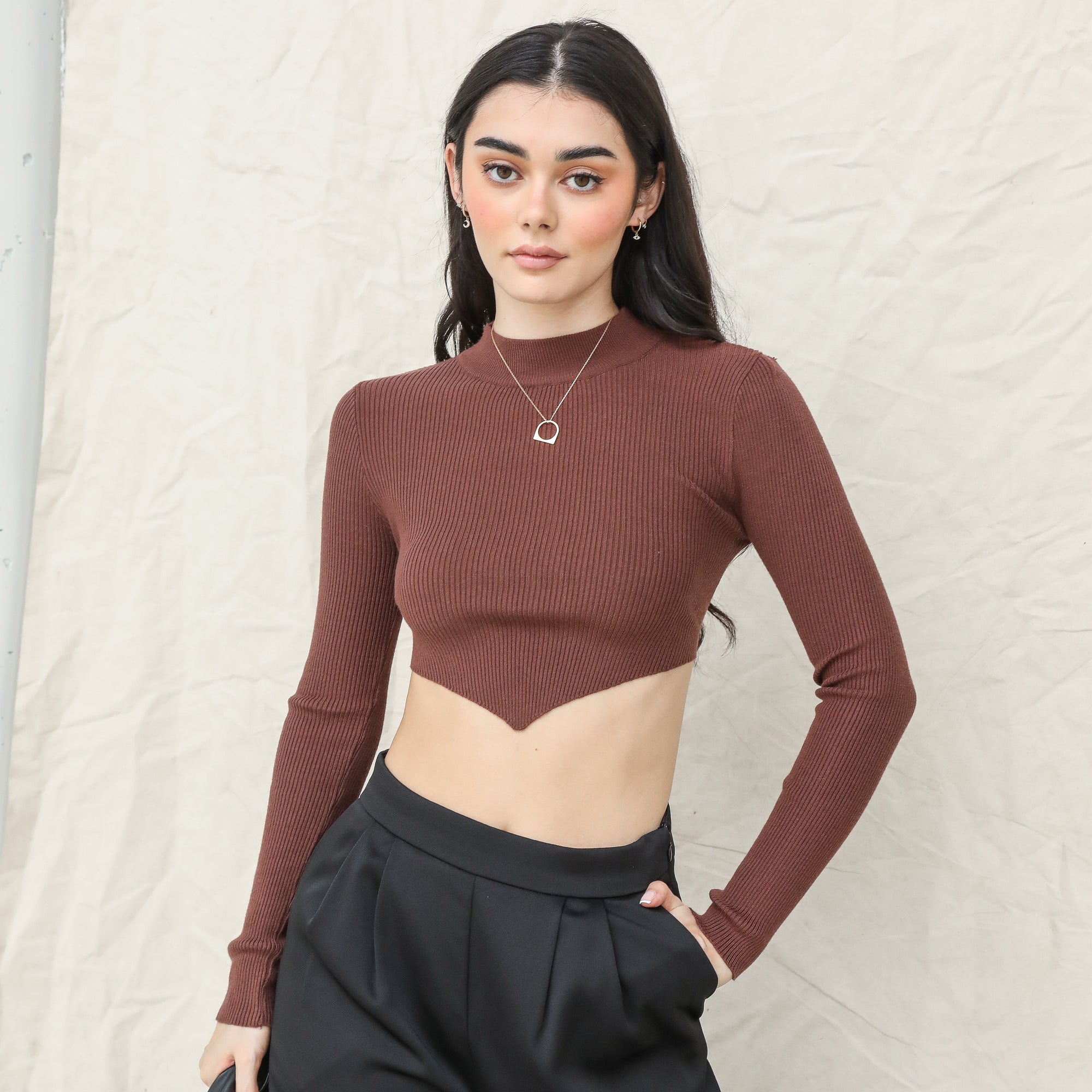 Almost Gone - Mock Neck Sweater Crop Top