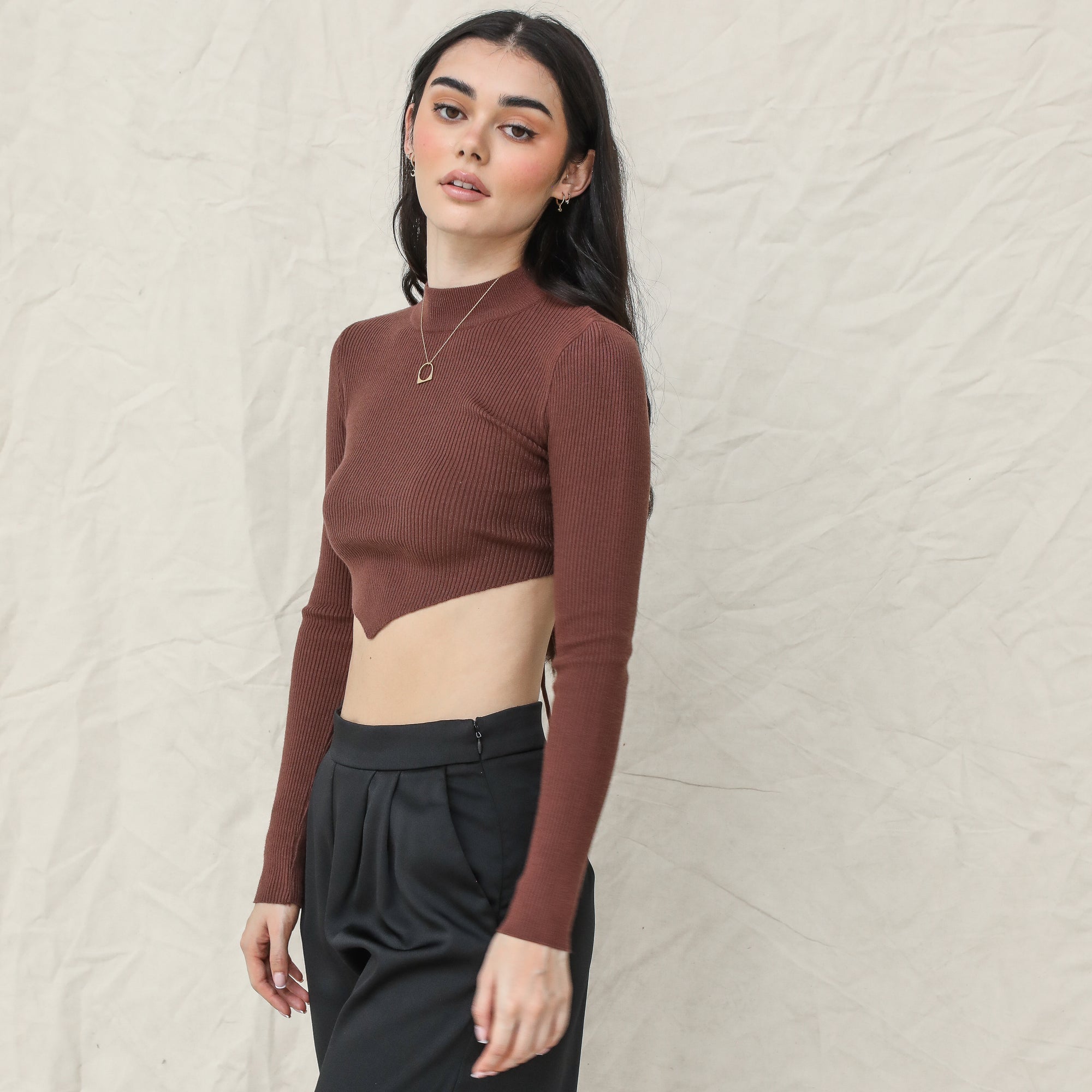 Almost Gone - Mock Neck Sweater Crop Top