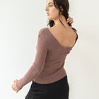 V Neck - Ribbed Basic Top in Mauve