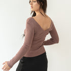 V Neck - Ribbed Basic Top in Mauve