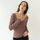 V Neck - Ribbed Basic Top in Mauve