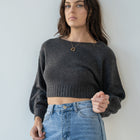 Solid Purl Knit Cropped Knit Sweater