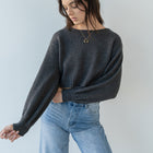 Solid Purl Knit Cropped Knit Sweater