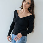 V Neck - Ribbed Basic Top in Black