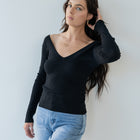 V Neck - Ribbed Basic Top in Black