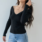 V Neck - Ribbed Basic Top in Black