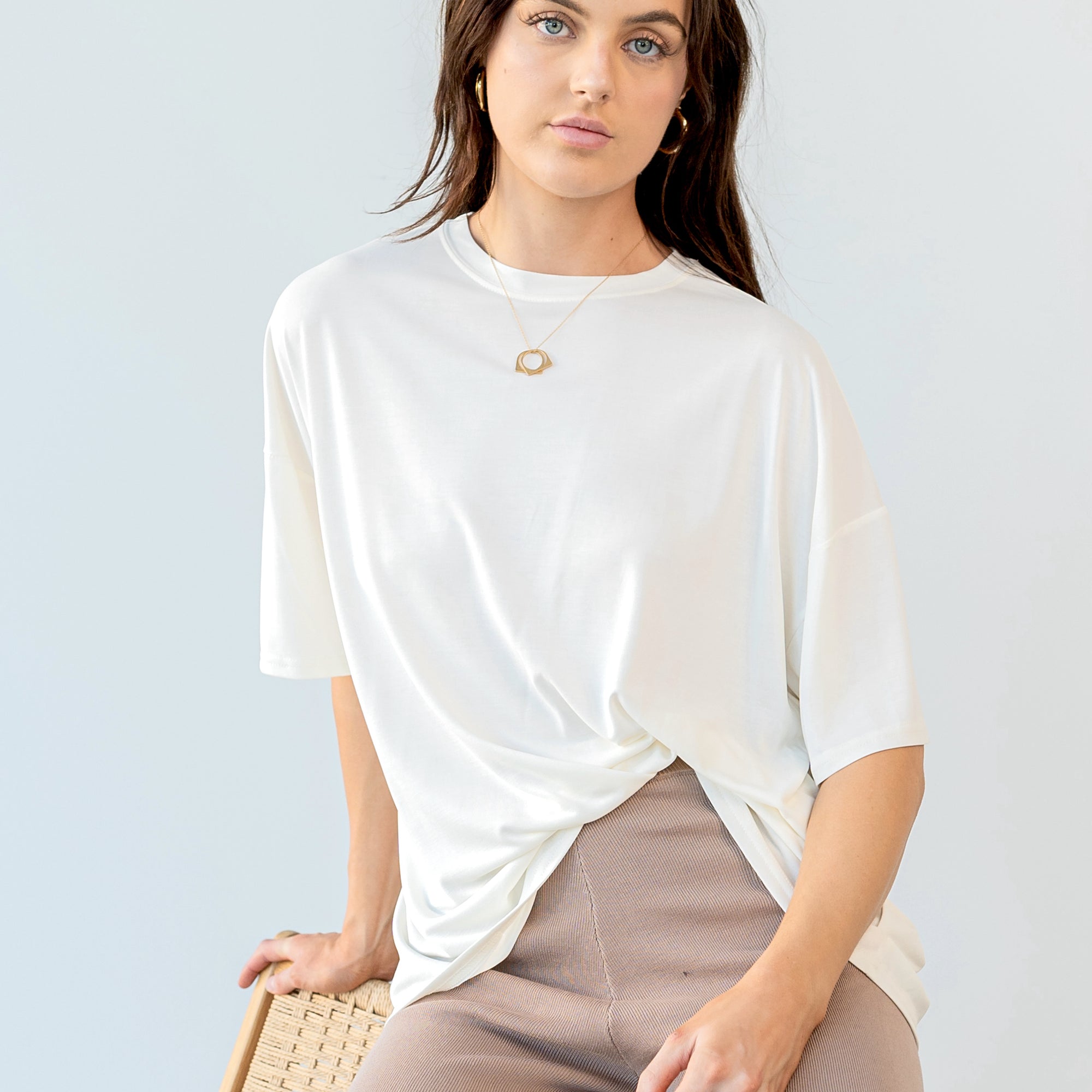 Cupro Boyfriend  Tee in Cream