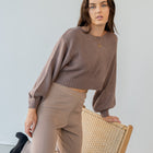 Solid Purl Knit Cropped Knit Sweater