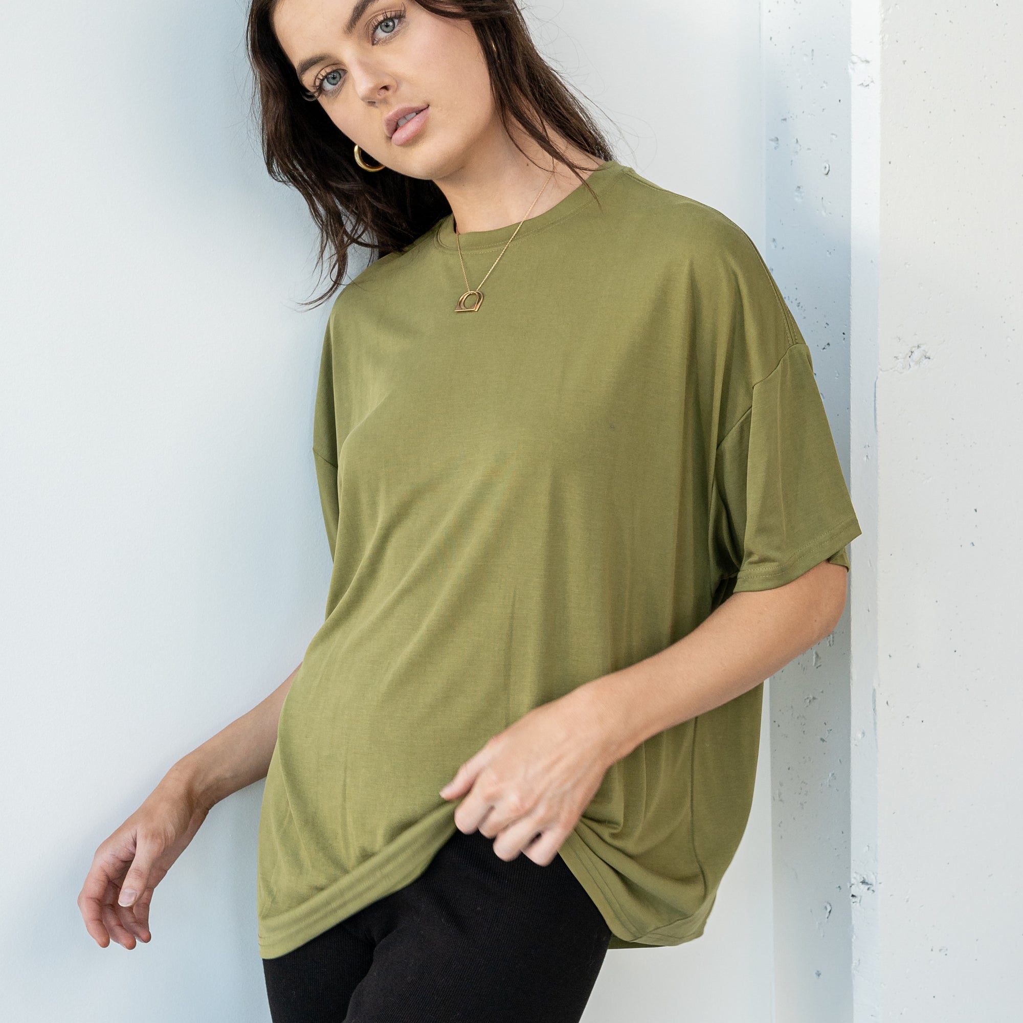 Cupro Boyfriend  Tee in Sage