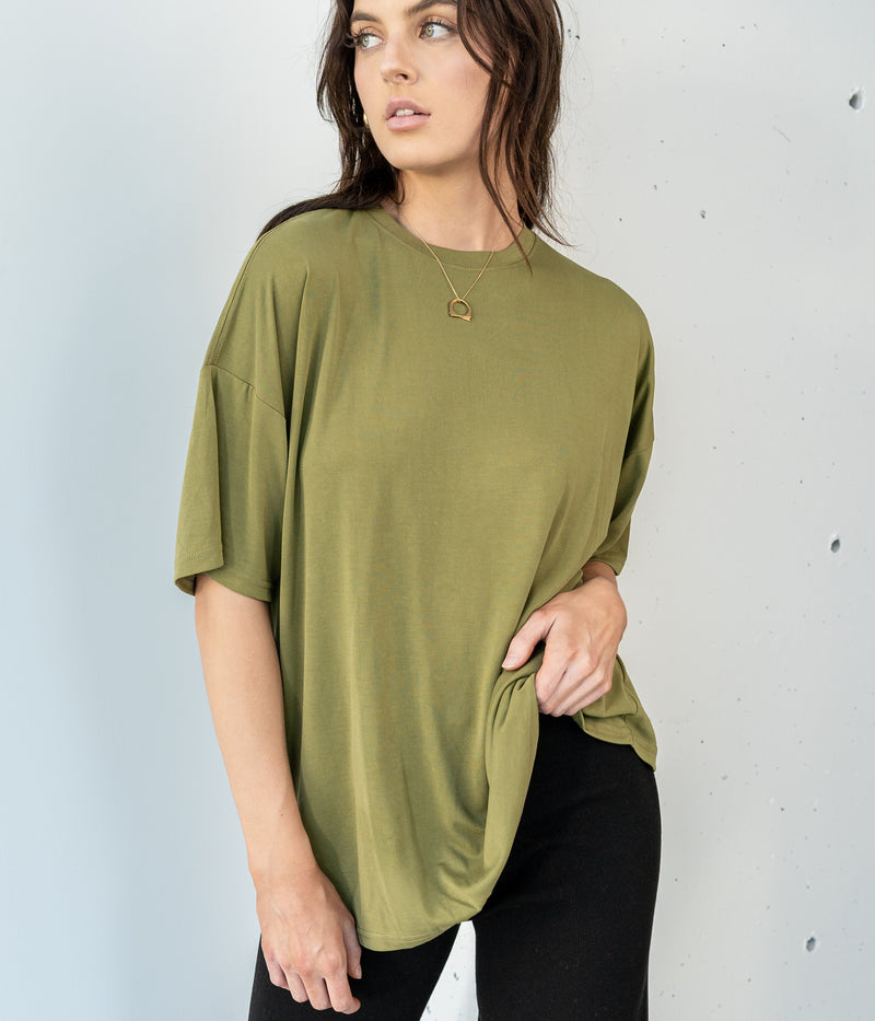 Cupro Boyfriend  Tee in Sage