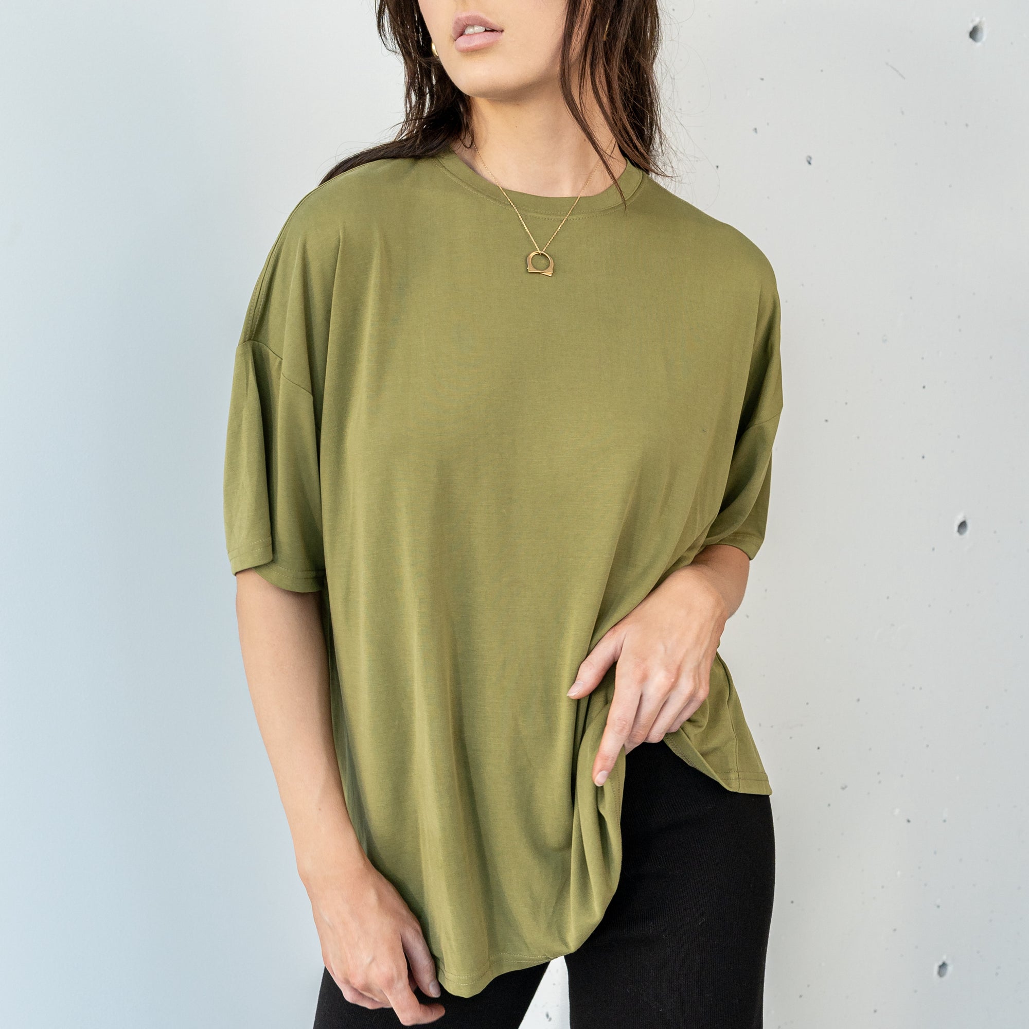 Cupro Boyfriend  Tee in Sage