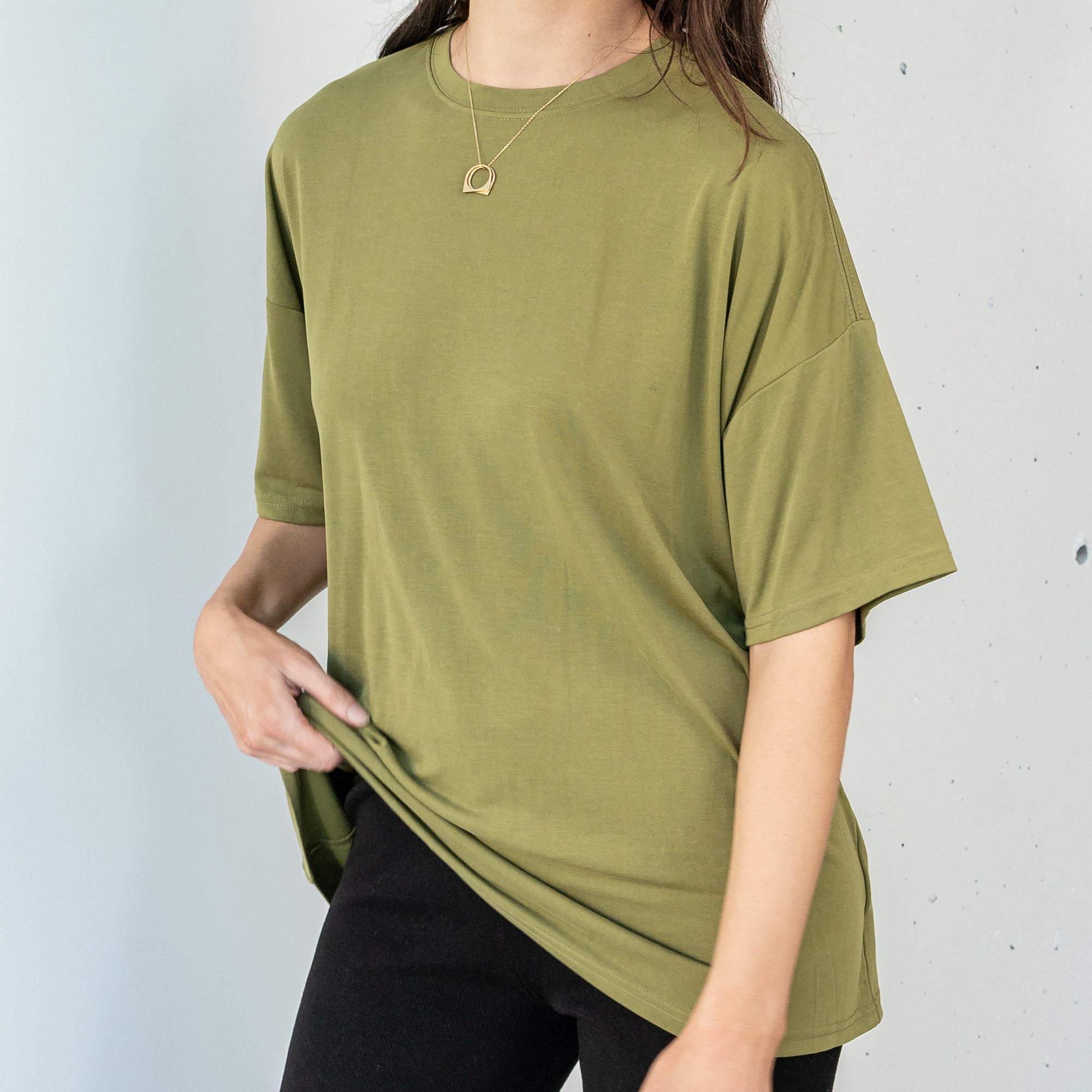 Cupro Boyfriend  Tee in Sage