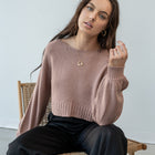 Solid Purl Knit Cropped Knit Sweater