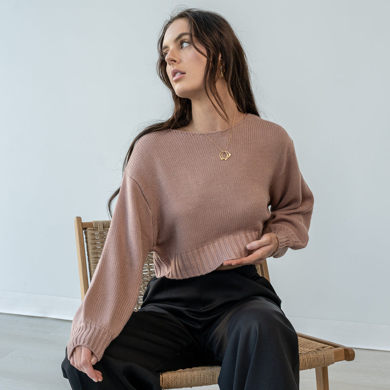 Solid Purl Knit Cropped Knit Sweater