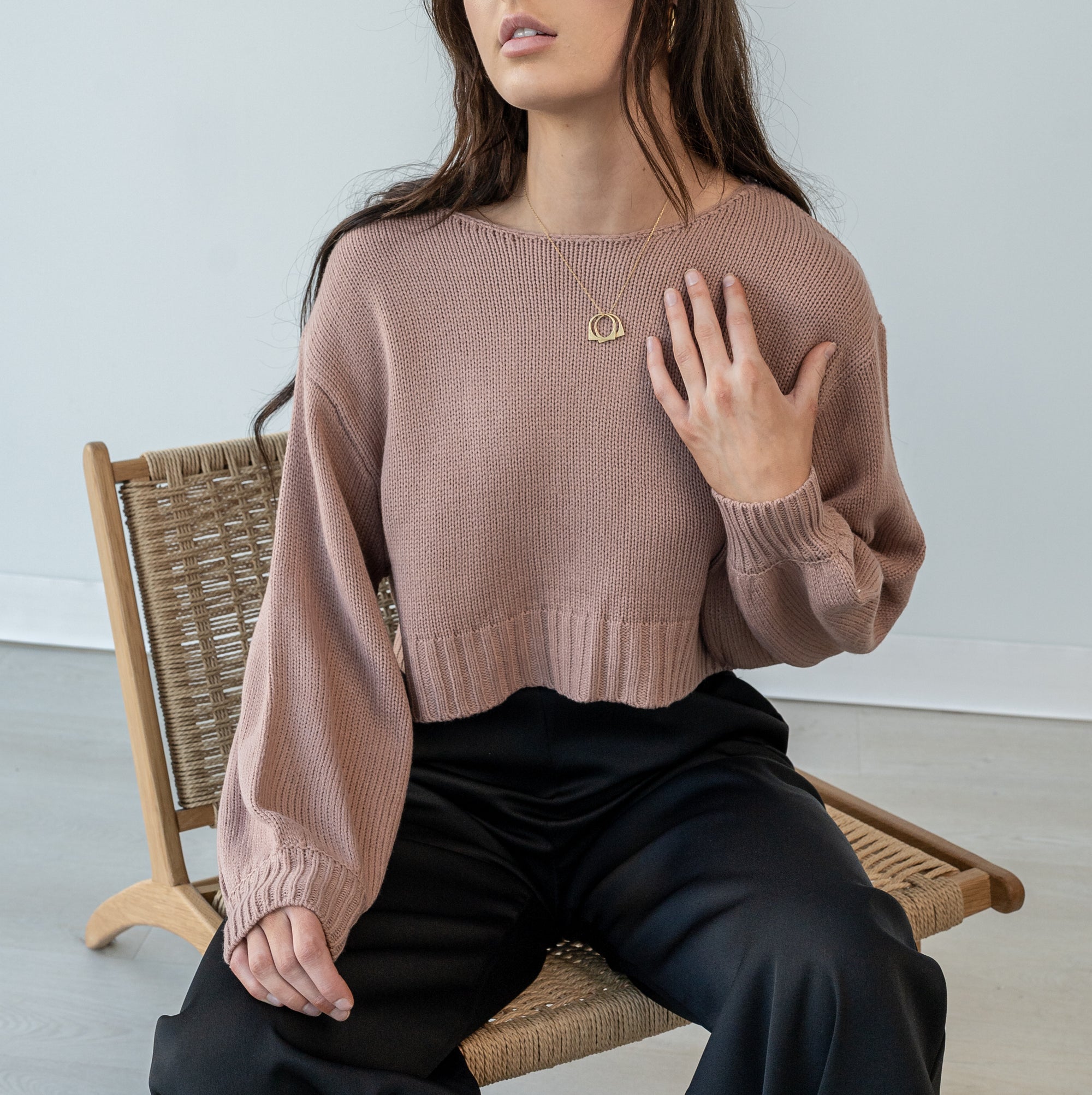 Solid Purl Knit Cropped Knit Sweater