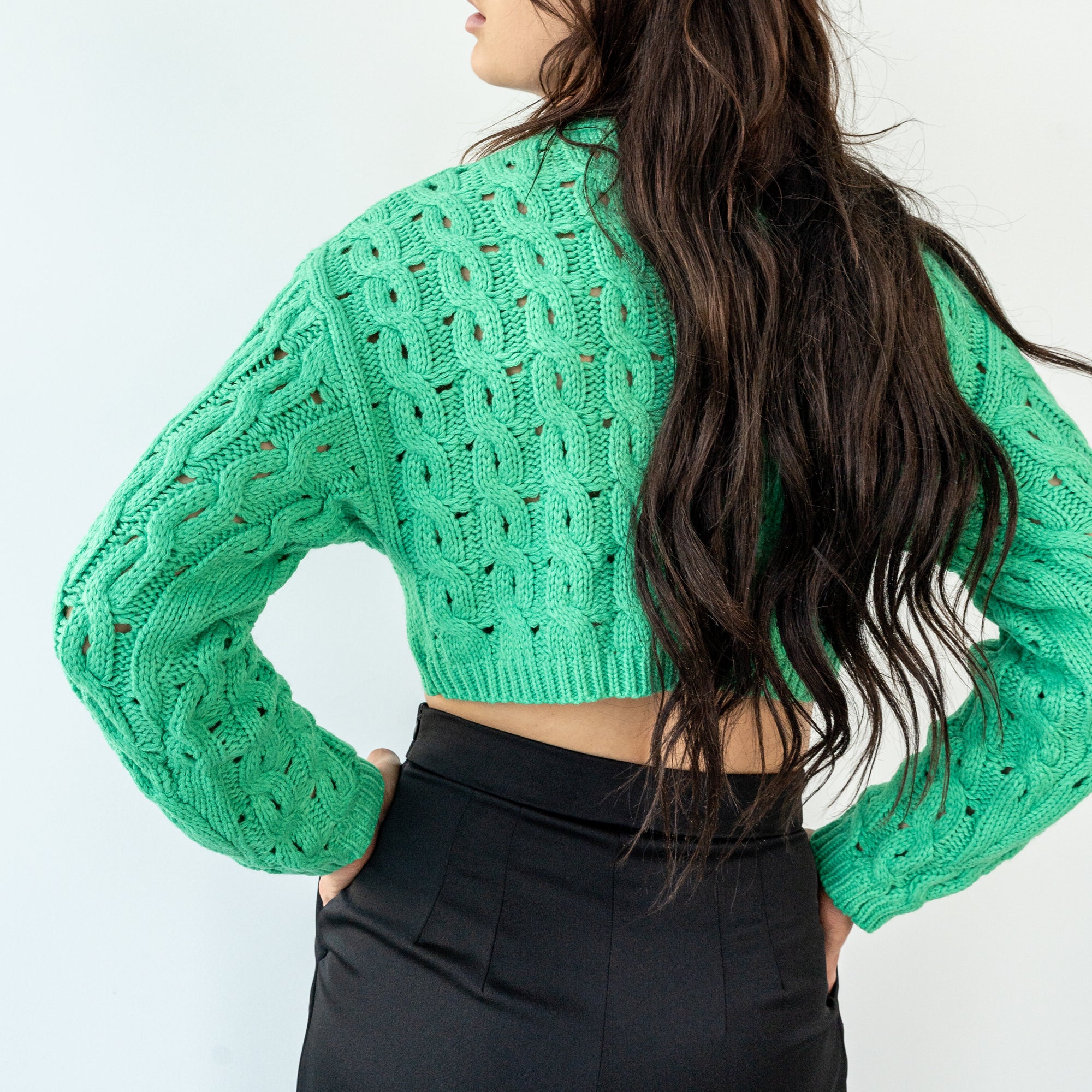 Green Knitted Crop Sweater