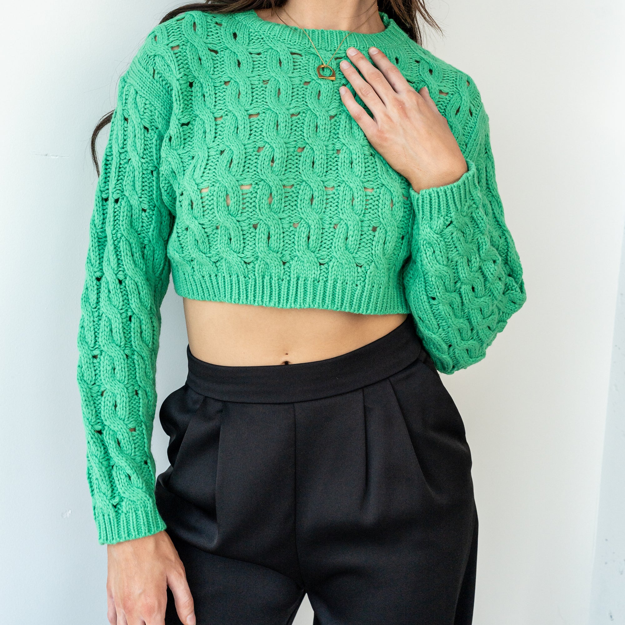 Green Knitted Crop Sweater