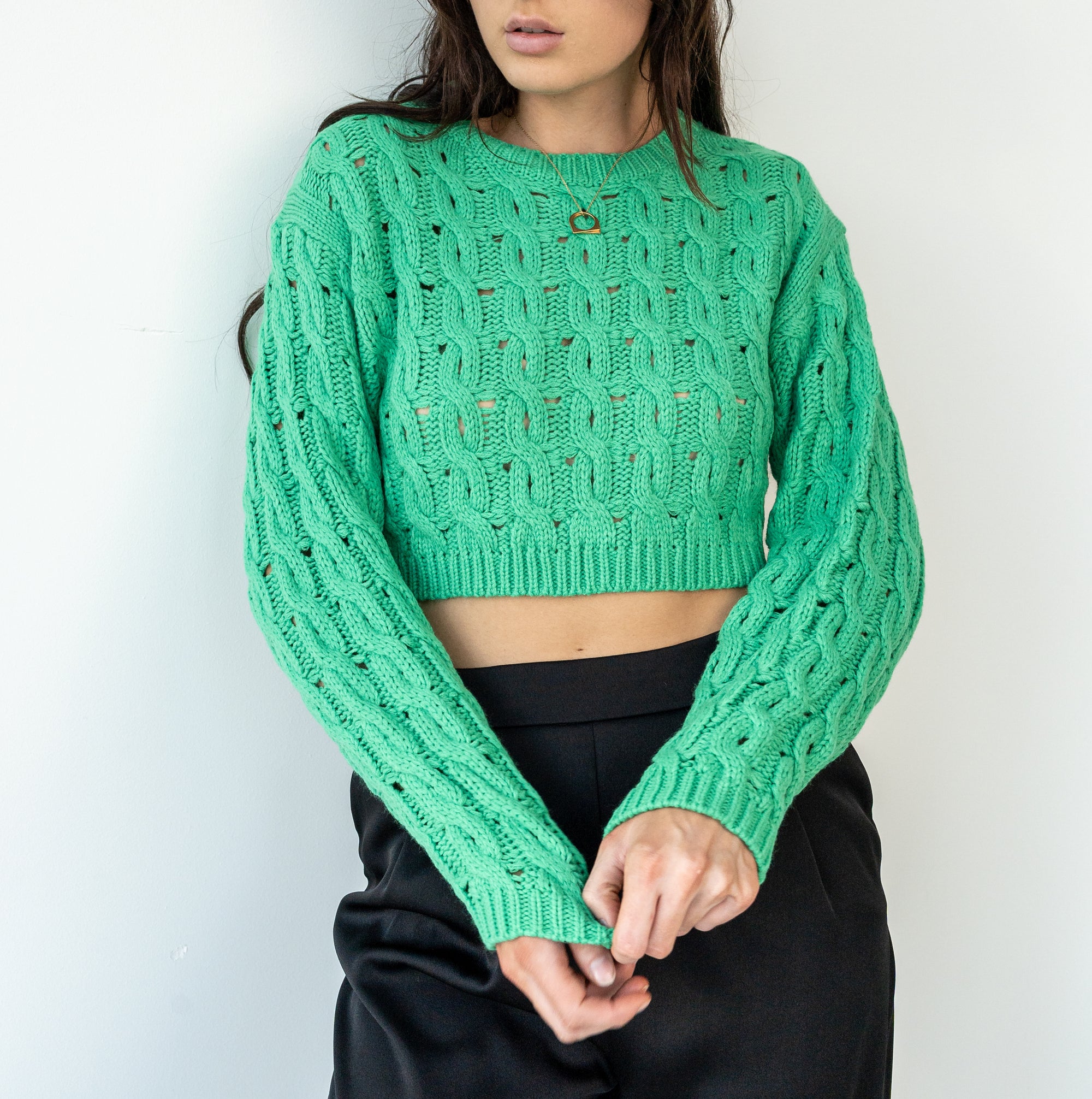 Green Knitted Crop Sweater