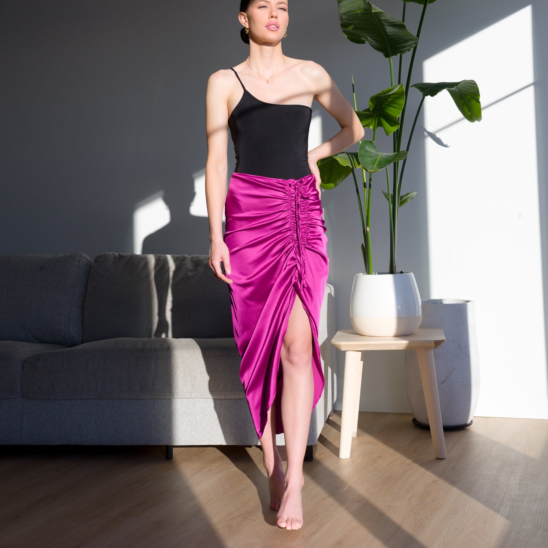 Romantic Ruched Satin Skirt