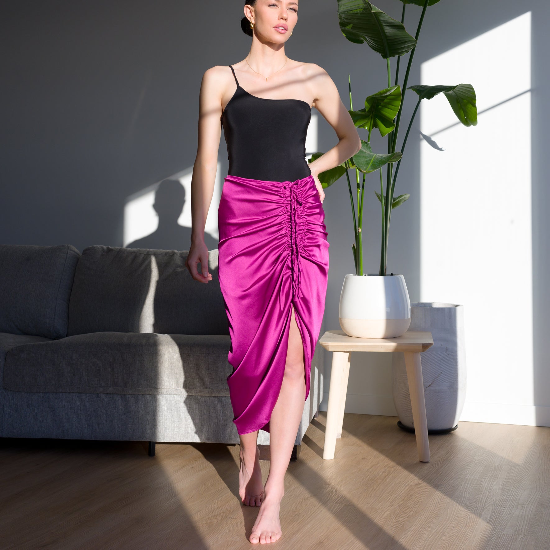 Romantic Ruched Satin Skirt