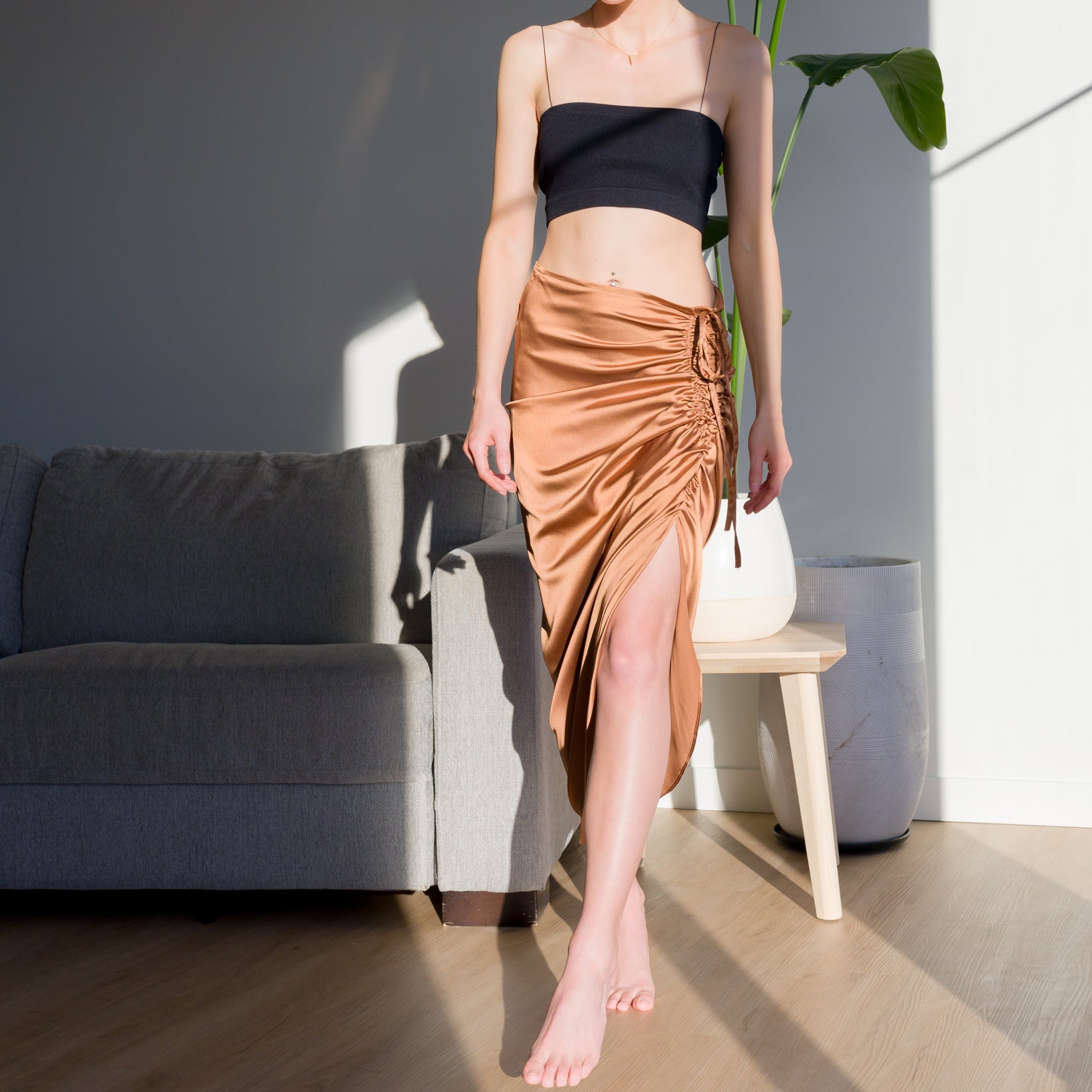 Romantic Ruched Satin Skirt