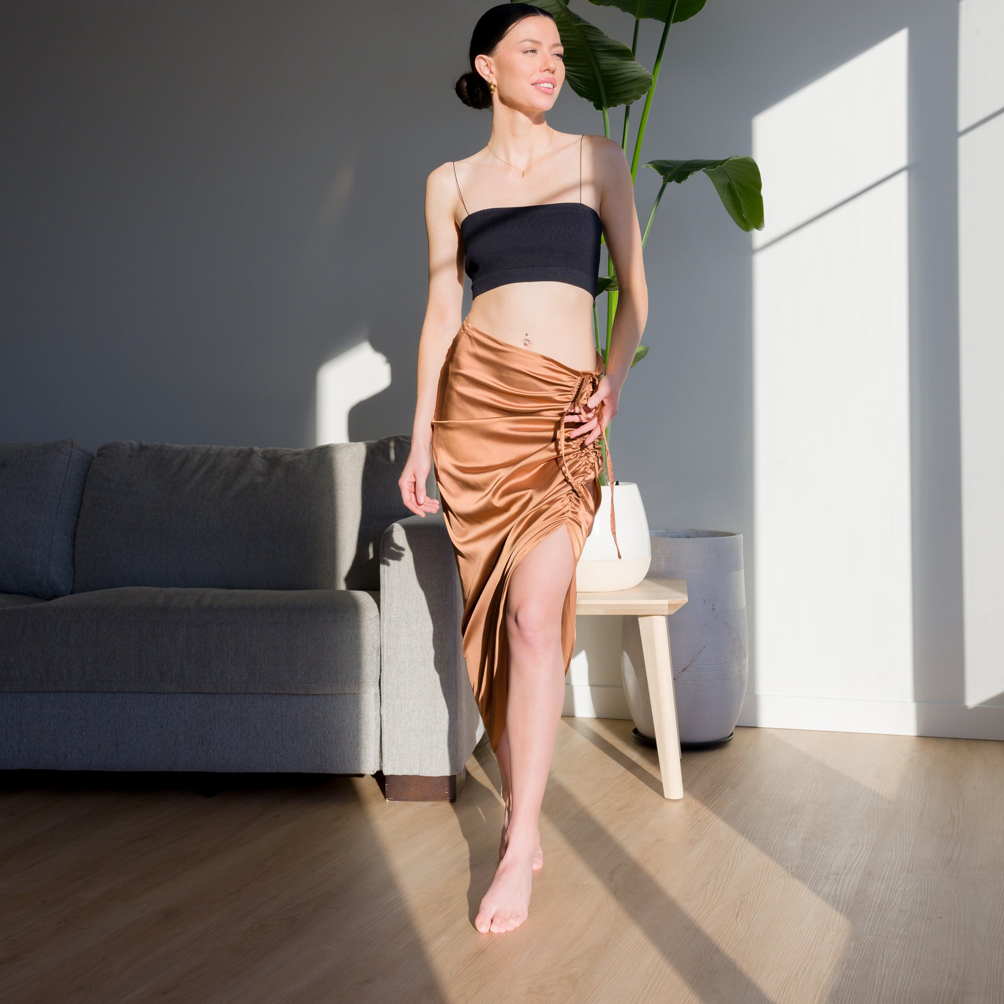 Romantic Ruched Satin Skirt