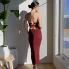 Form Enhancing Sweater Dress with Open Back Design