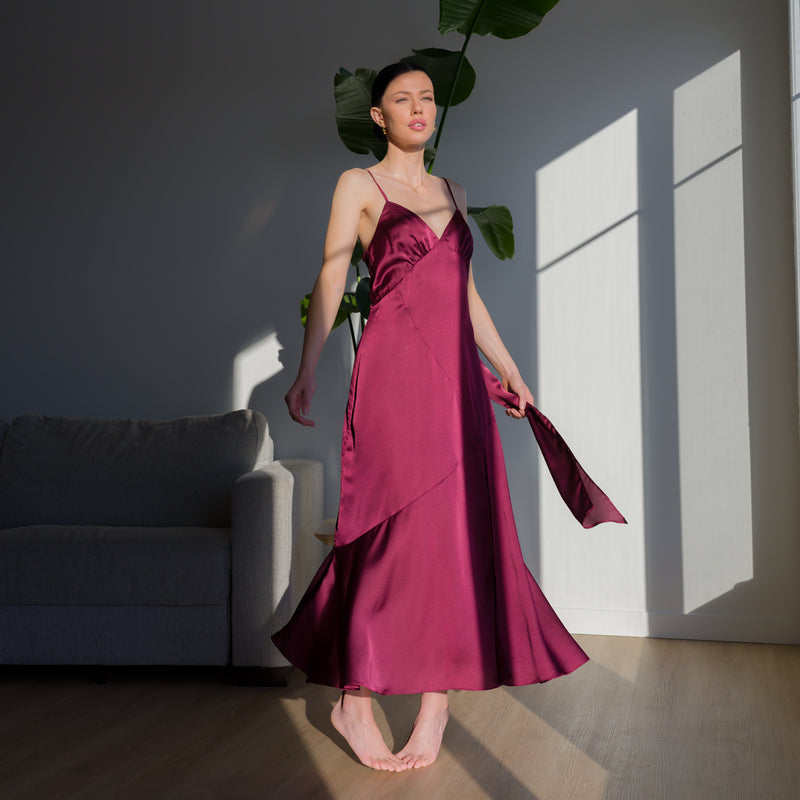 Romantic Satin Gown with Elongated Back Tie