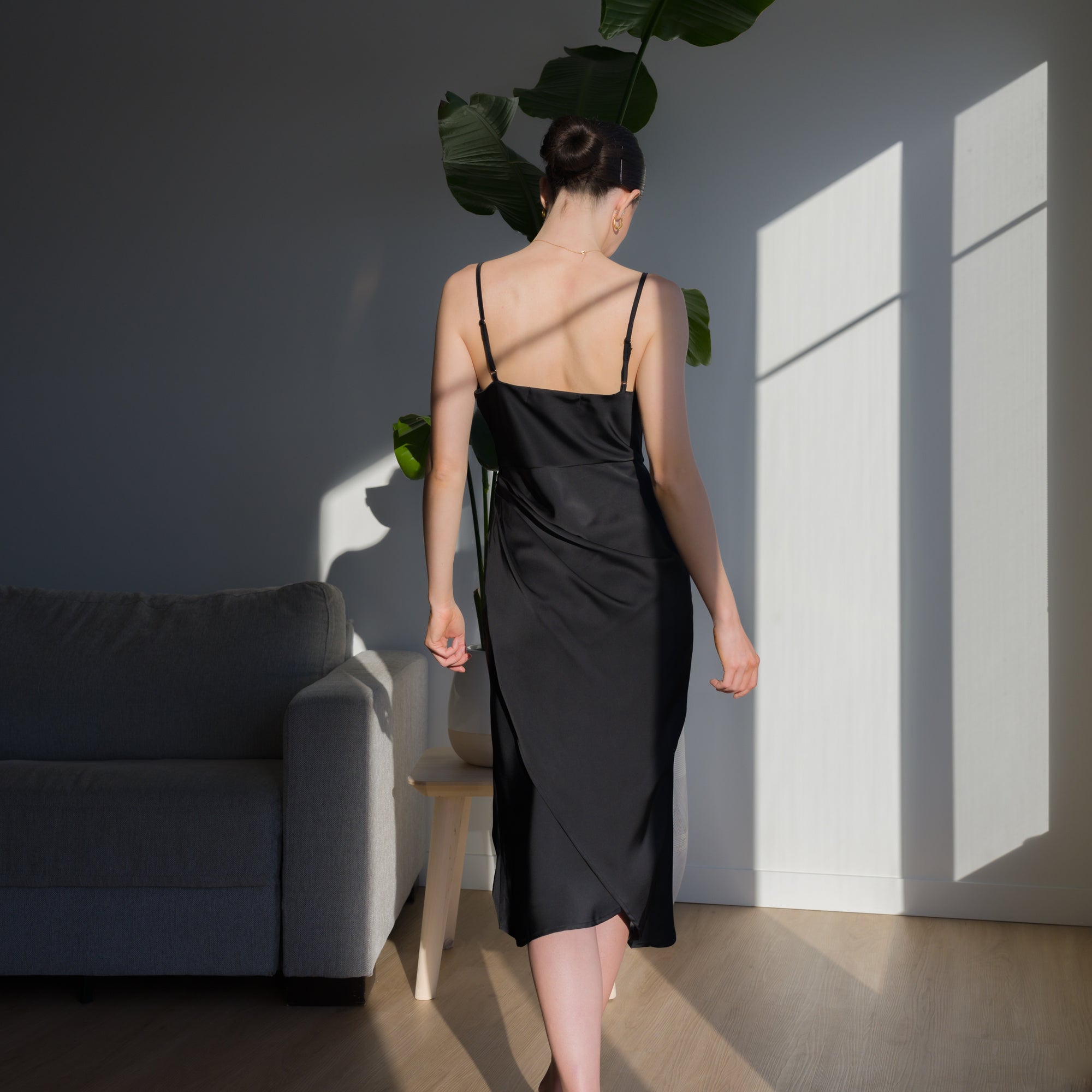 Dramatic Cowl Dress with Form Enhancing Pleat Design