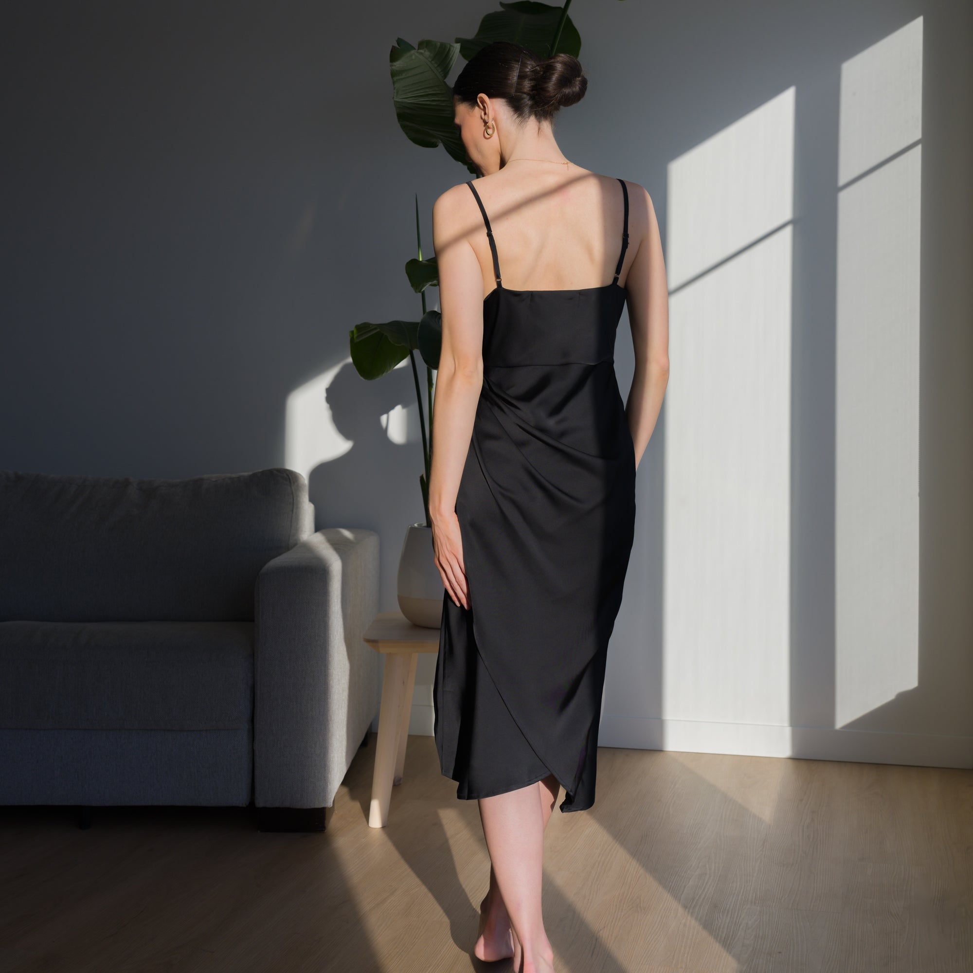 Dramatic Cowl Dress with Form Enhancing Pleat Design