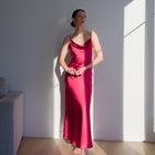 Heavy Satin Maxi Dress With Tie Waist