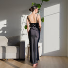 Heavy Satin Maxi Dress With Tie Waist