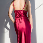 Heavy Satin Maxi Dress With Tie Waist