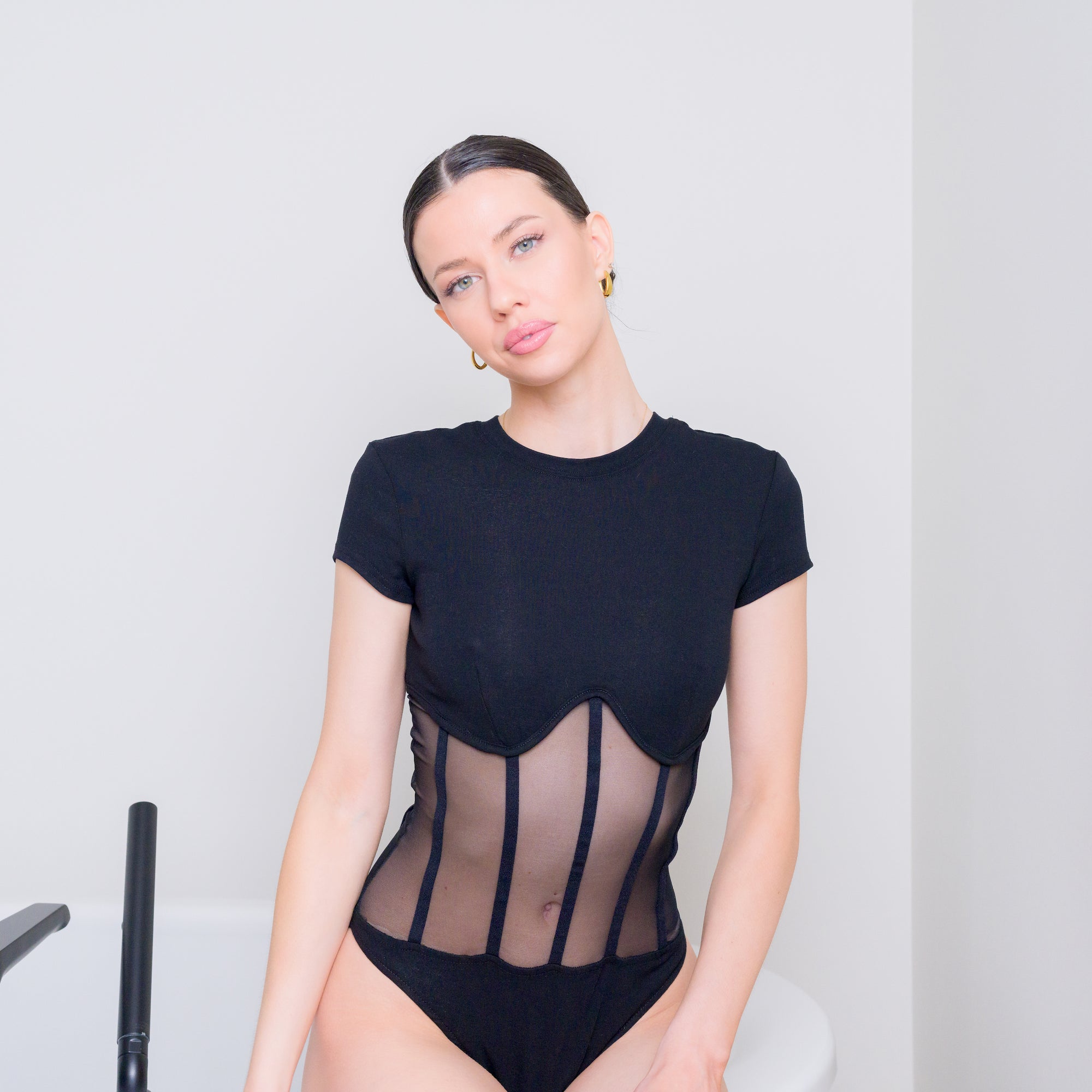 T-Shirt Mesh Corset Bodysuit