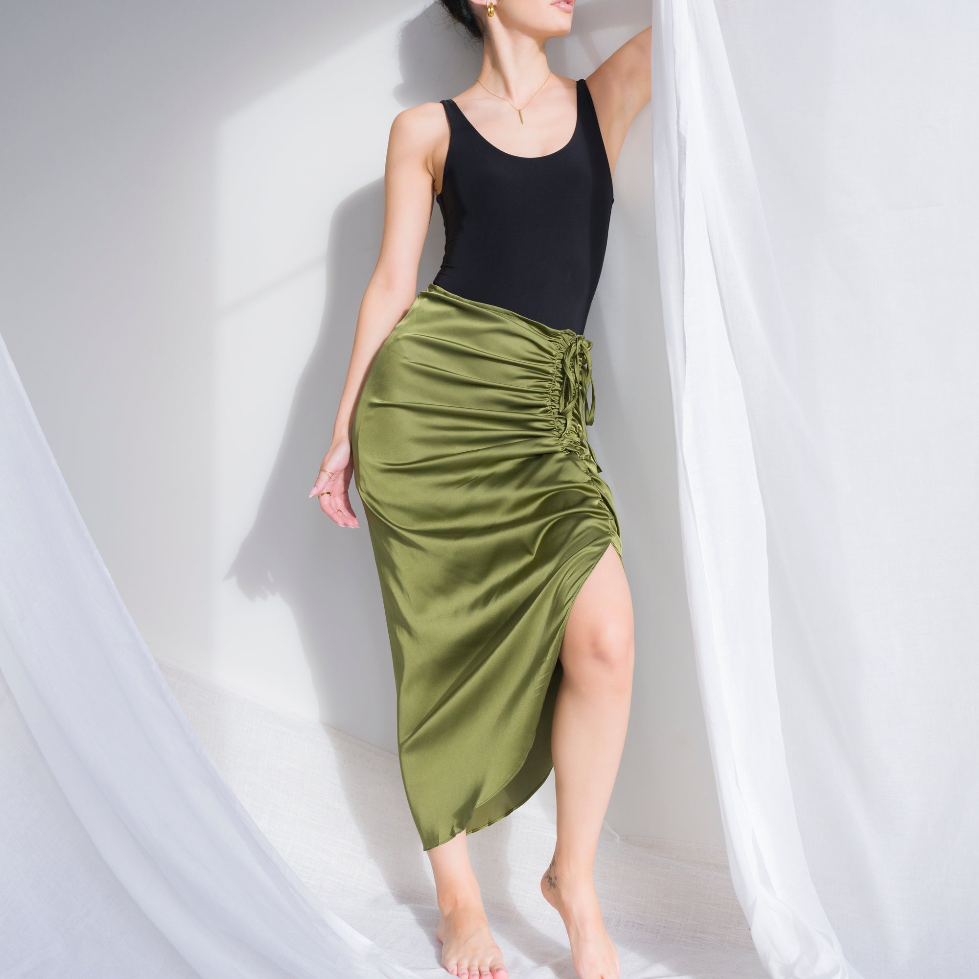 Romantic Ruched Satin Skirt