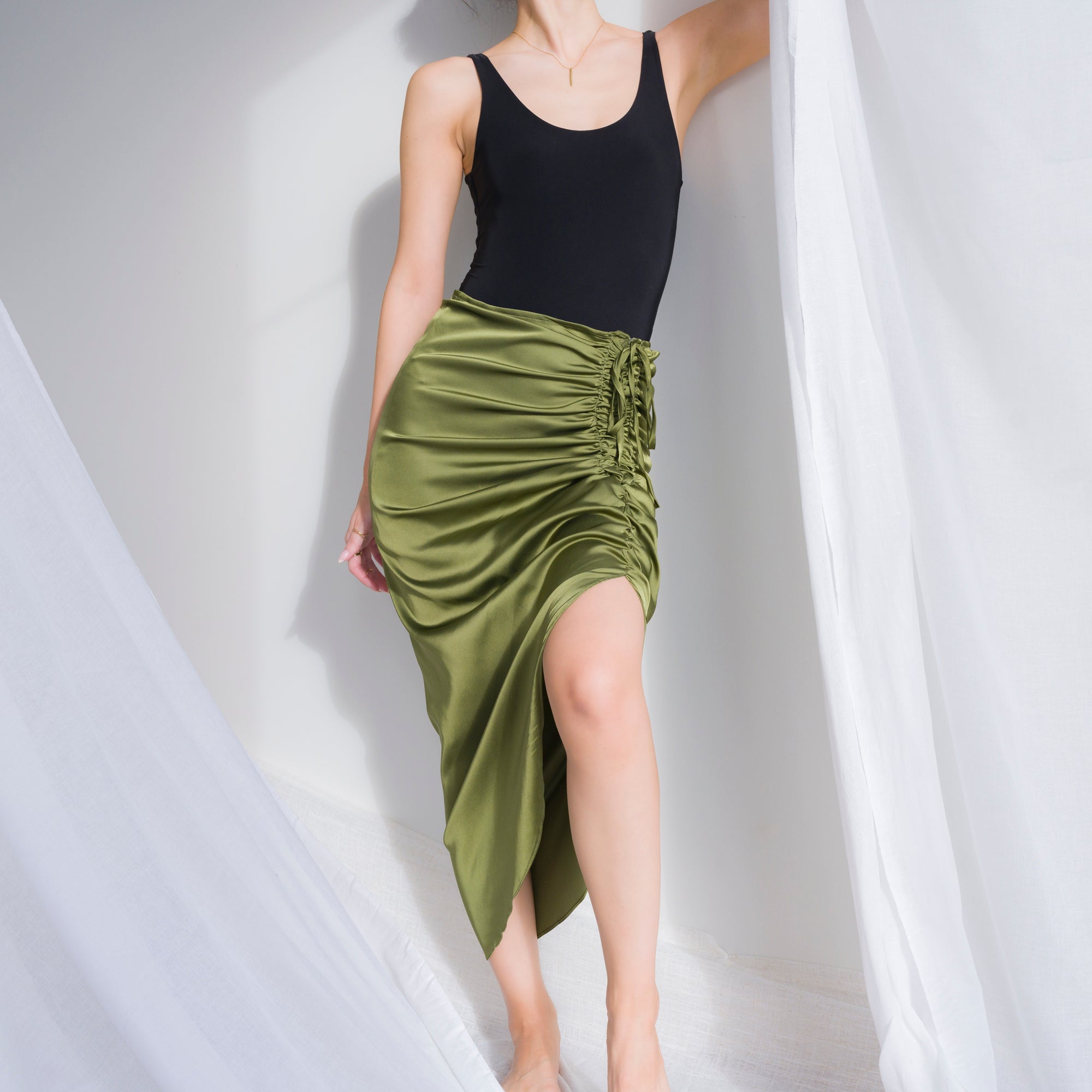 Romantic Ruched Satin Skirt