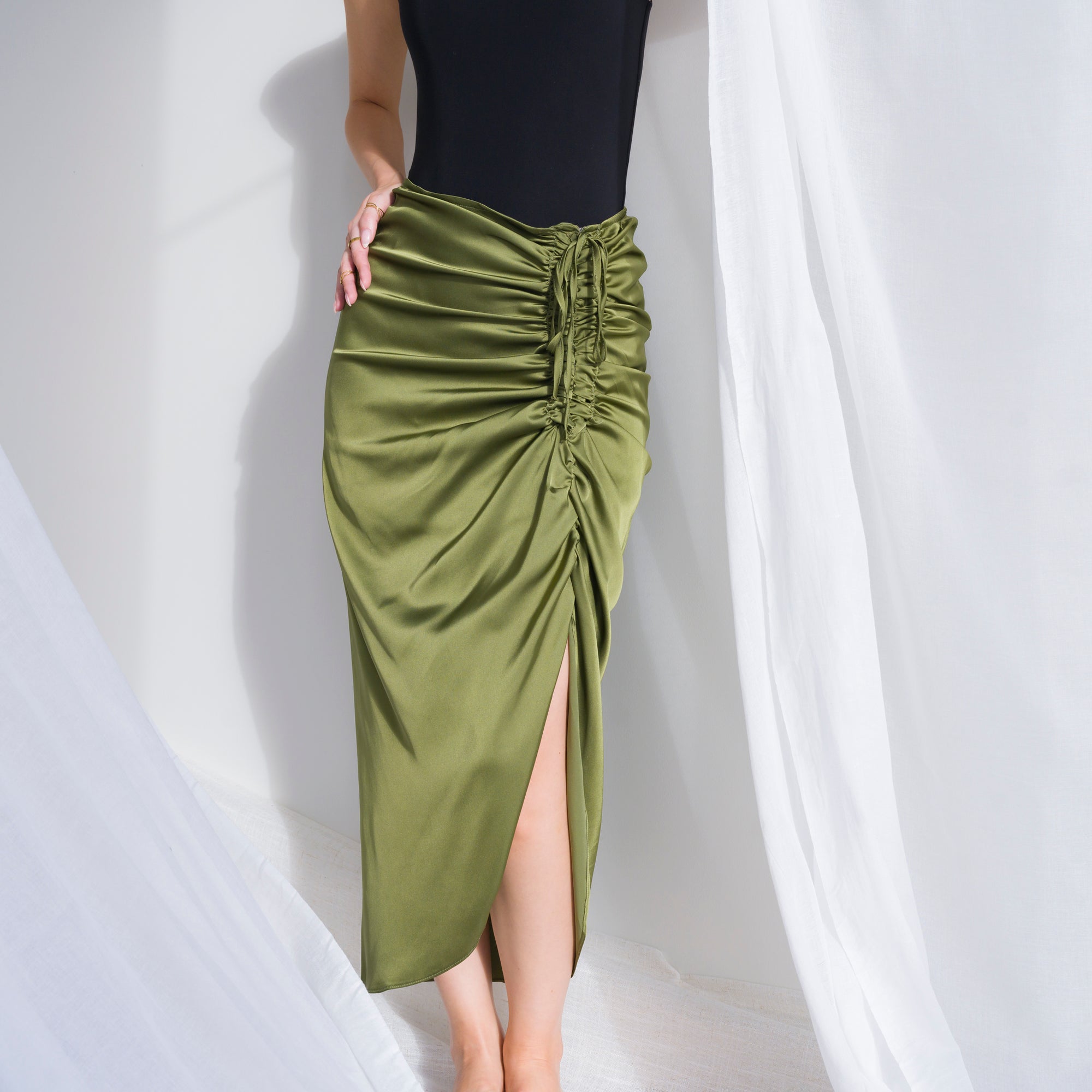 Romantic Ruched Satin Skirt