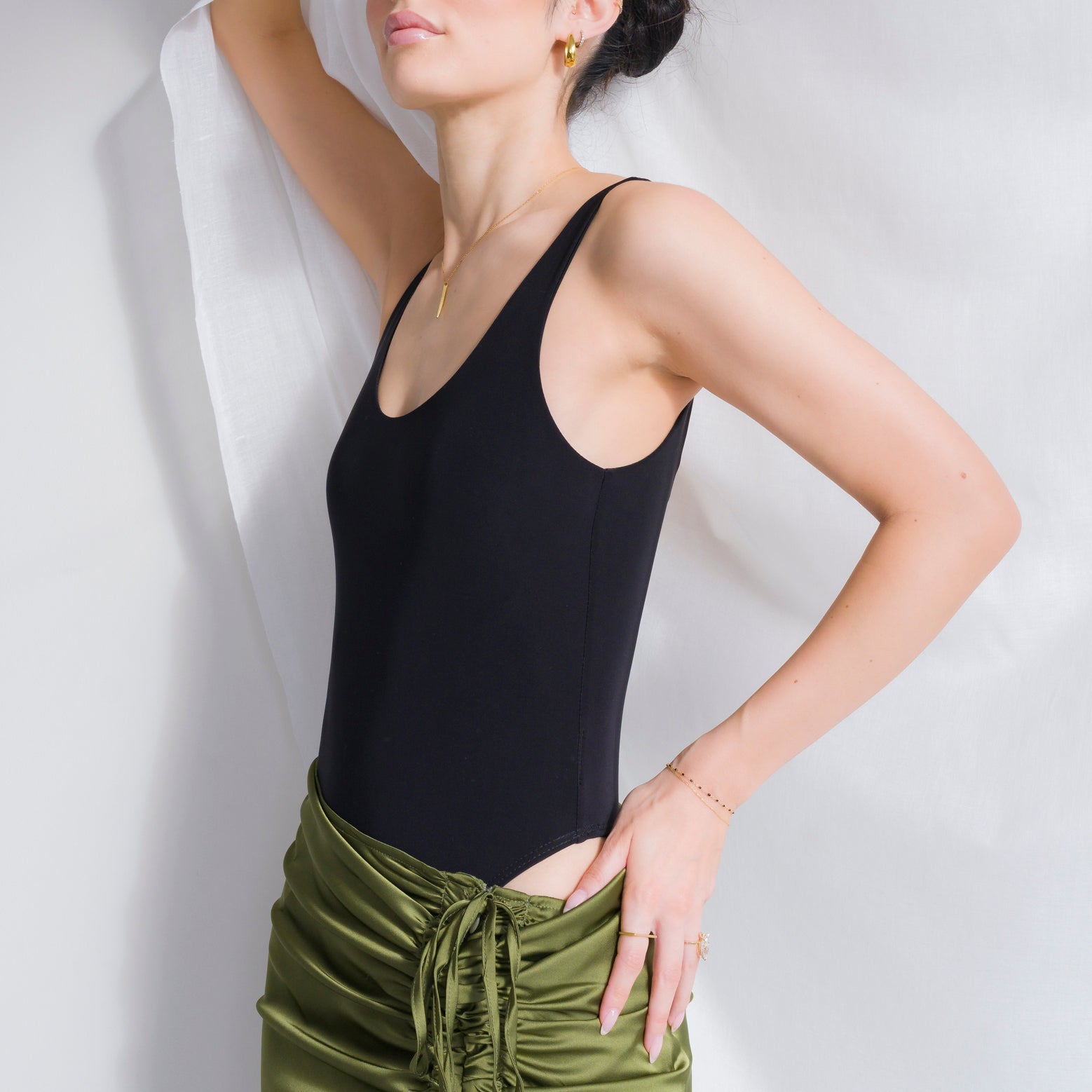 Luxury-Sheen Bodysuit in Stretchy Performance Fabric