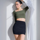 Silky-Luxe Knit Skirt with Ruched Design