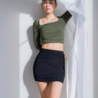 Silky-Luxe Knit Skirt with Ruched Design